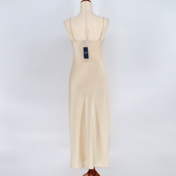 Polo Ralph Lauren Women Beige Satin V-neck Spaghetti Midi Slip Dress Size US 0 - Picture 8 of 10